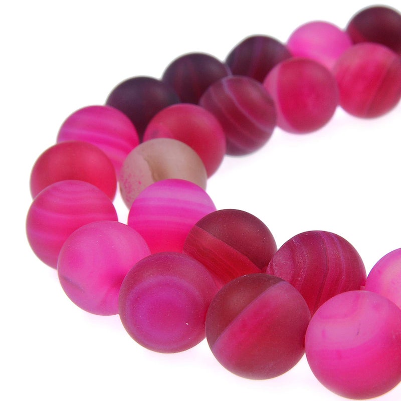 PLTbeads Natural Gemstone Loose Beads Matte Approxi 15.5 inch DIY Bracelet Necklace for Jewelry Making (6mm, Matte Fushia Stripe Agate) - Image 1